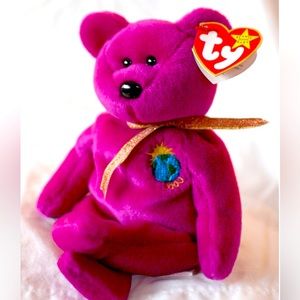 RARE W/ Tag Errors!! Ty Beanie Babies Millennium Bear Plush Toy - Purple